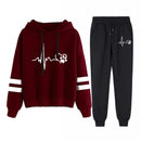 Conjuntos de 2 peças Roupas femininas Moletons Moletom Cintura elástica Calças de comprimento total Outono Primavera Feminino Ternos de calça