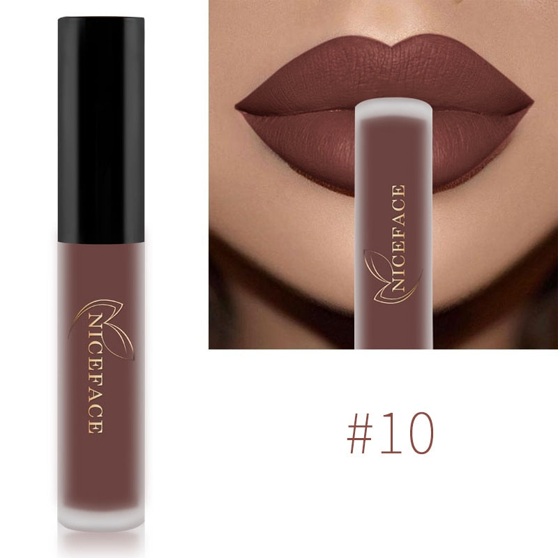 NICEFACE Nude Batom Líquido à prova d'água Velvet Matte Lip Gloss Long Lasting Antiaderente Cup Lip Tint Maquiagem Pigmento Cosméticos