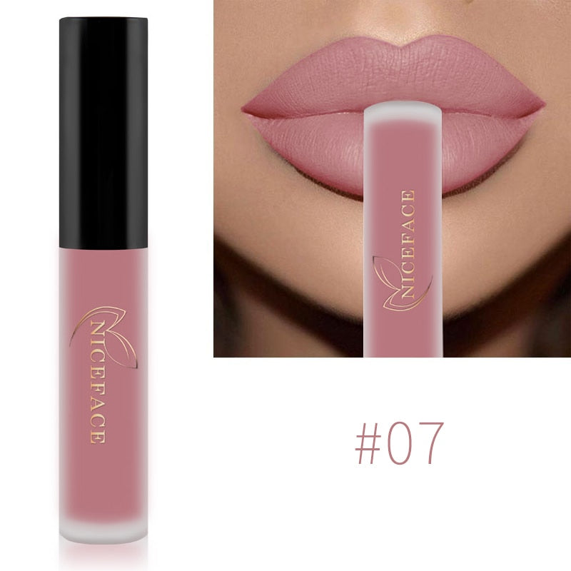 NICEFACE Nude Batom Líquido à prova d'água Velvet Matte Lip Gloss Long Lasting Antiaderente Cup Lip Tint Maquiagem Pigmento Cosméticos