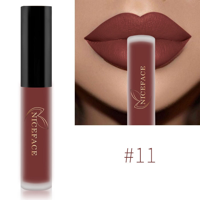 NICEFACE Nude Batom Líquido à prova d'água Velvet Matte Lip Gloss Long Lasting Antiaderente Cup Lip Tint Maquiagem Pigmento Cosméticos