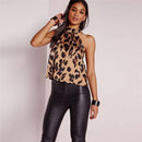 Blusa sexy ombro a ombro leopardo chiffon feminino tops verão 2019 animal print casual sem costas sem mangas camisas
