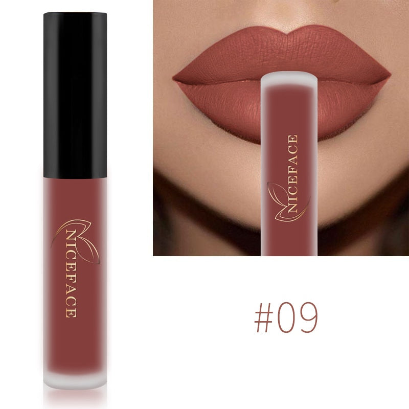 NICEFACE Nude Batom Líquido à prova d'água Velvet Matte Lip Gloss Long Lasting Antiaderente Cup Lip Tint Maquiagem Pigmento Cosméticos