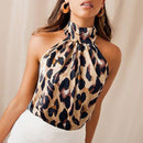 Blusa sexy ombro a ombro leopardo chiffon feminino tops verão 2019 animal print casual sem costas sem mangas camisas