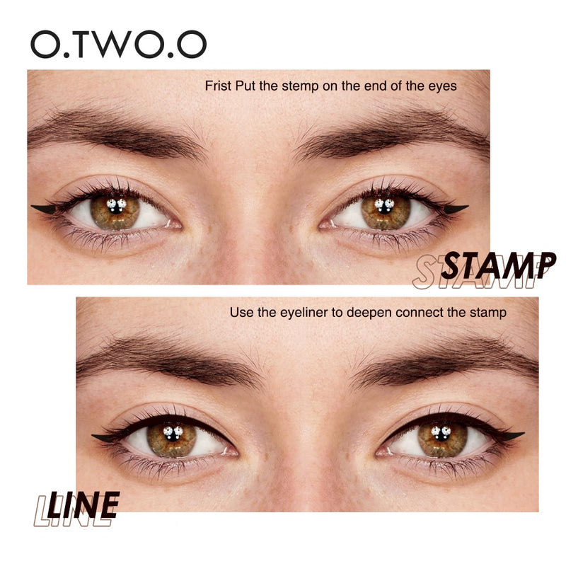 O.TWO.O Eyeliner Stamp Caneta Delineador Líquido Preto À Prova D'Água Seco Rápido Lápis Delineador de Olhos de Ponta dupla para Cosméticos Femininos