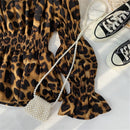 Moda Coreana Sexy Slash Neck Leopard Chiffon Blusa Feminina Primavera Outono Fora do Ombro Slim Fit Camisa Selvagem Top