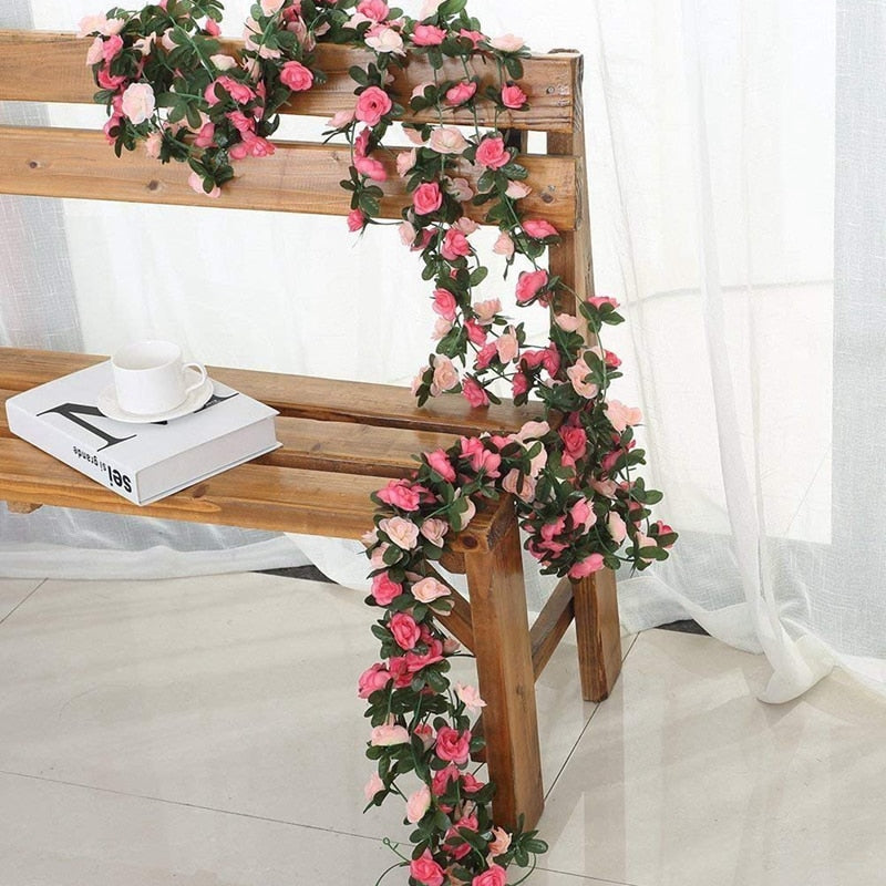 Flores artificiais rosa guirlanda de natal para decoração de quarto de casa primavera outono jardim arco faça você mesmo planta falsa videira