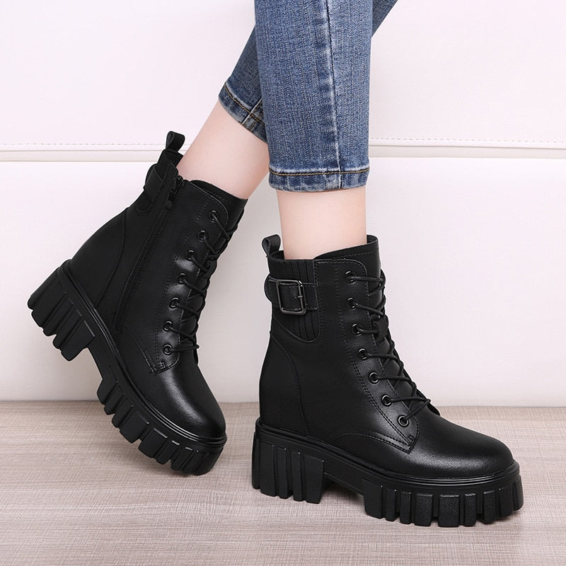 Botas femininas outdoor boots aumento design de marca nova plataforma salto alto cosplay moda outono inverno cunha sapatos