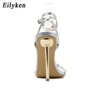 Eilyken New Crystal Sexy Sandálias Femininas Metal Salto Alto Fivela Cinta Gladiador Bombas Senhoras Stiletto Boate Sapatos de Festa