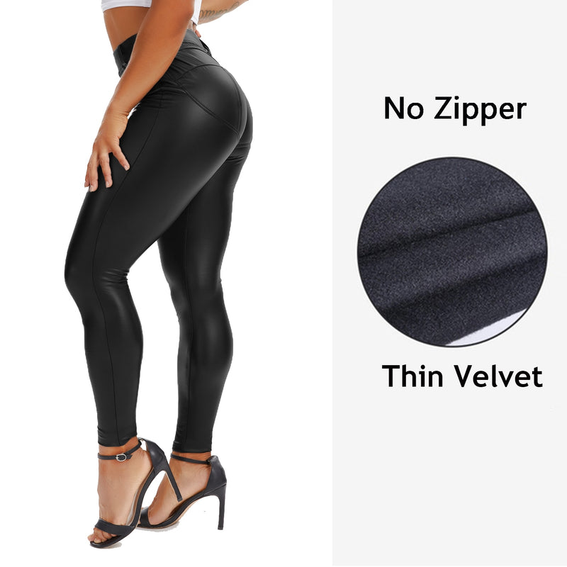 Leggings de cintura alta com zíper para mulheres pretas push up leggins femininas sexy booty stretch calças esportivas finas pu couro legging feminino