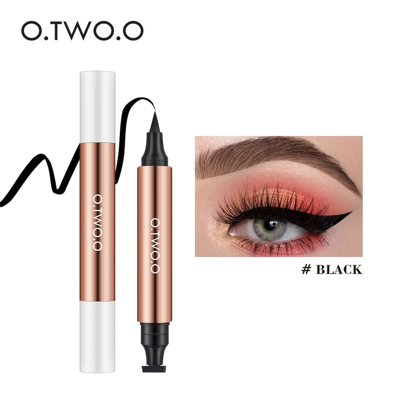 O.TWO.O Eyeliner Stamp Caneta Delineador Líquido Preto À Prova D'Água Seco Rápido Lápis Delineador de Olhos de Ponta dupla para Cosméticos Femininos