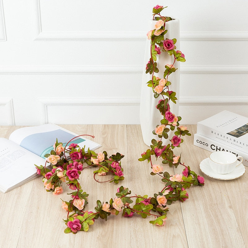 Flores artificiais rosa guirlanda de natal para decoração de quarto de casa primavera outono jardim arco faça você mesmo planta falsa videira