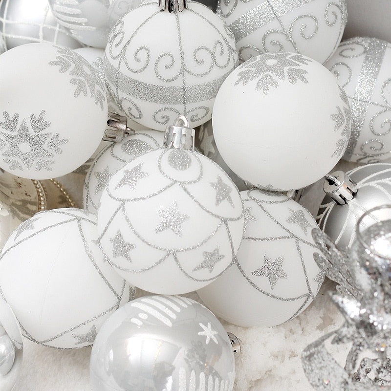 Conjunto de bola de natal em caixa para árvore de natal pendurada decoração 6 cm ouro branco bolas de enfeite de natal para festa em casa