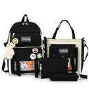 Novos conjuntos de 4 peças femininas bolsas de ensino médio de náilon kawaii mochila feminina moda bolsas de livro femininas com pingente de pelúcia fofo