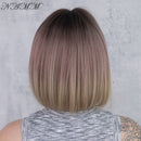 Perucas Sintéticas Femininas NAMM Marrom Rosa Gradiente Cor Loira Curta Reta Bob Perucas Cosplay Cabelo Falso Peruca Natural Resistente ao Calor