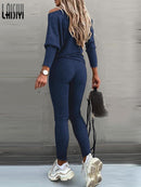 Conjuntos femininos malha duas peças sexy suéter com decote em O calças agasalho inverno magro roupas femininas, Outono casual ternos sólidos quentes