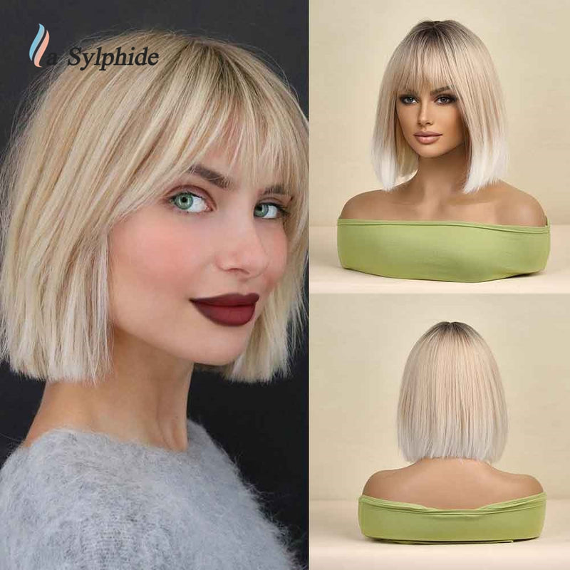 Peruca com Franja Natural Woman Wigs Daily Party Lolita Curto Perucas Cabelo Resistente ao Calor