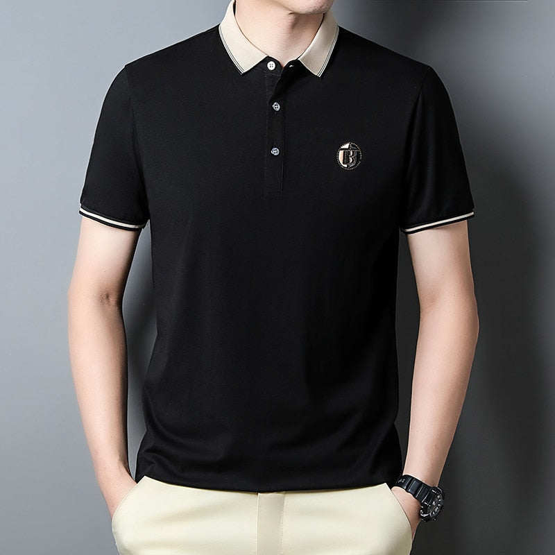 Camisas polo masculinas casuais de verão 2023 de negócios, marca de luxo, moda, manga curta, camisas polo masculinas, primavera, roupas masculinas de alta qualidade