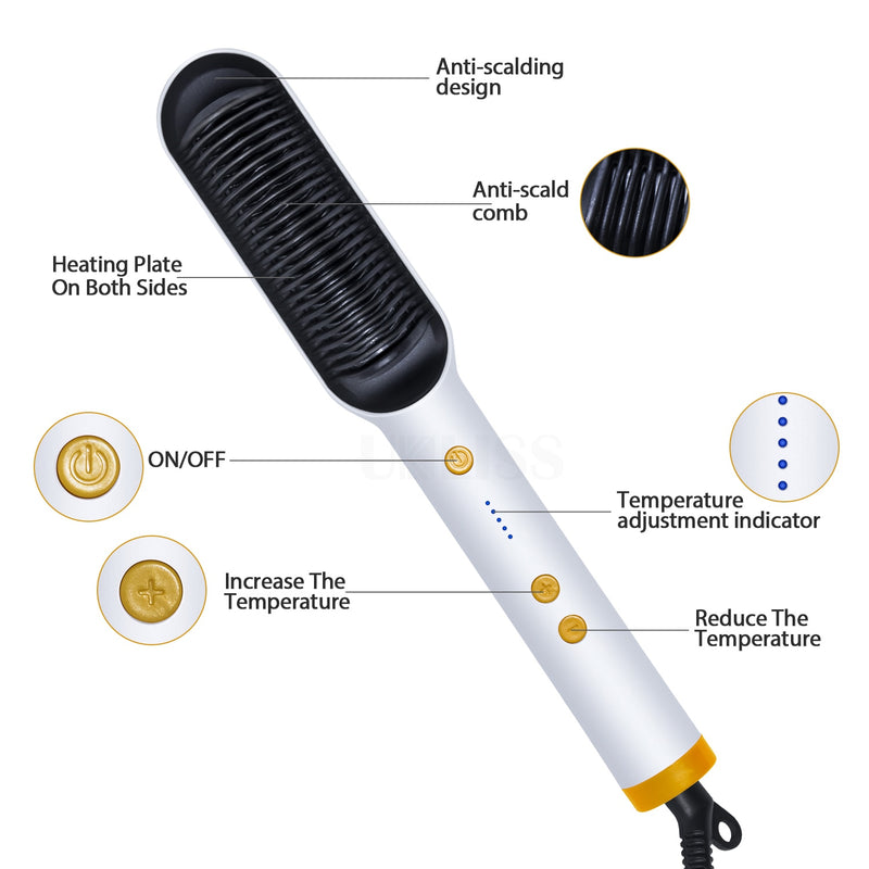 Escova de alisamento de cabelo masculino e feminino alisador de barba multifuncional modelador de cabelo de cerâmica ferro pente de cabelo quente escova de alisamento ferramentas