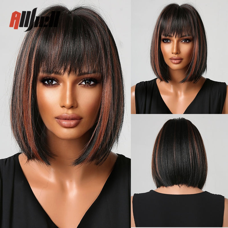 Peruca curta sintética bob com franja peruca de cabelo ondulado marrom dourado natural para mulheres negras resistente ao calor cosplay peruca feminina diária