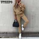 terno feminino pulôver manga longa agasalho outono e inverno conjunto de moletom liso com capuz casual conjuntos de duas peças