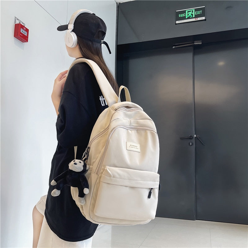 Mochila Feminina de Cor Sólida Feminina com Vários Bolsos Bolsa de Viagem Casual Feminina Mochila Escolar de Alta Qualidade para Meninas Adolescentes Mochila de Livro