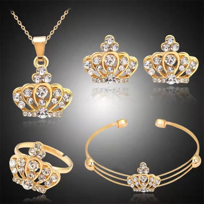 Conjunto de Jóias Delicado Colar Brincos Anel Pulseira Jóias Aniversário Festa de Aniversário Presente de Casamento Tendência Moda Feminina Coroa