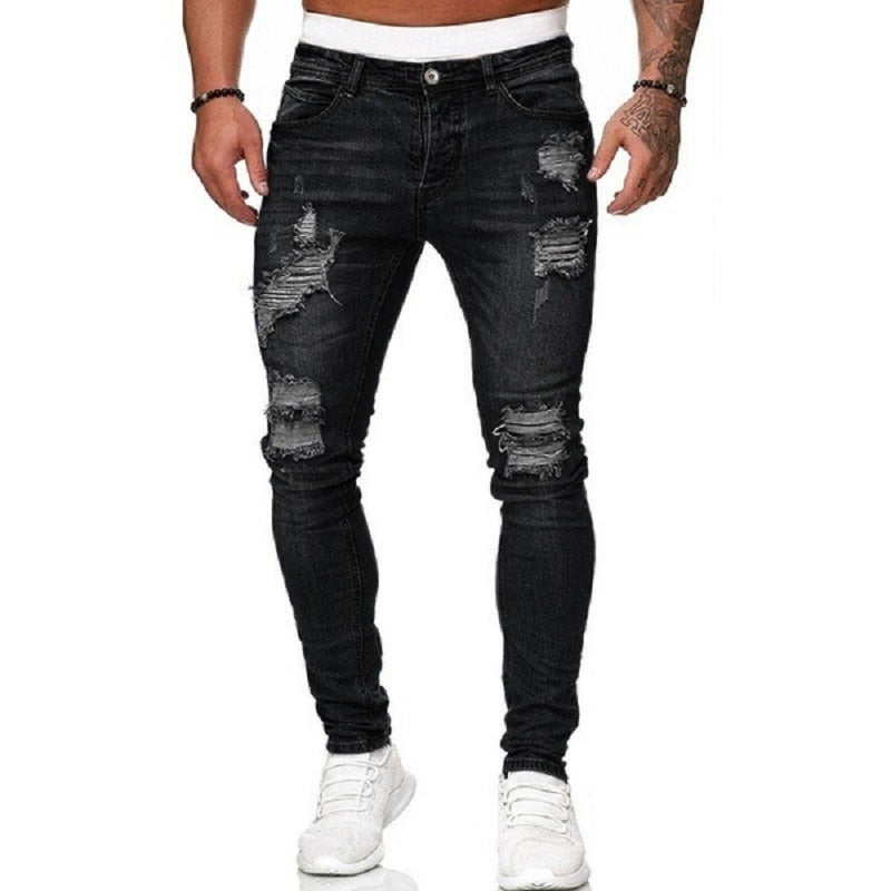 Calças de moletom masculinas Sexy Hole Calças Jeans Casual Verão Outono Masculino Rasgado Calças Skinny Calças Slim Biker Outwears