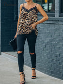 Top de Renda Preto Feminino Sexy Estampado de Leopardo Camiseta Feminina Maternidade Tanques Camis Sem Mangas Roupas Blusa Marrom Verão
