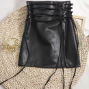 Minissaia Sexy Club Cintura Alta Fenda Lace Up Saias Lápis Gótico Punk Fashion Sólido Saias Finas Novo MEXZT Feminina Couro Pu