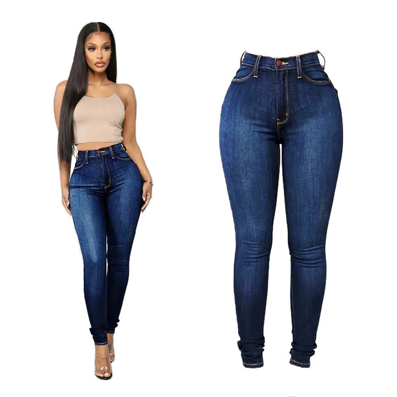 Calça Jeans Skinny Feminina Lápis Super Stretch Denim Sexy Slim Moda Feminina Moda Cintura Retro Commuter