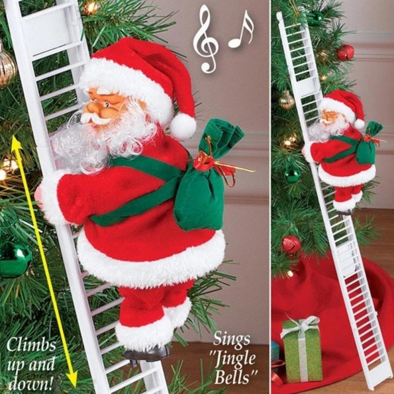 Boneca de Papai Noel escada de escalada elétrica com música infantil lembrancinhas para decoração de árvore de natal feliz natal enfeite de natal