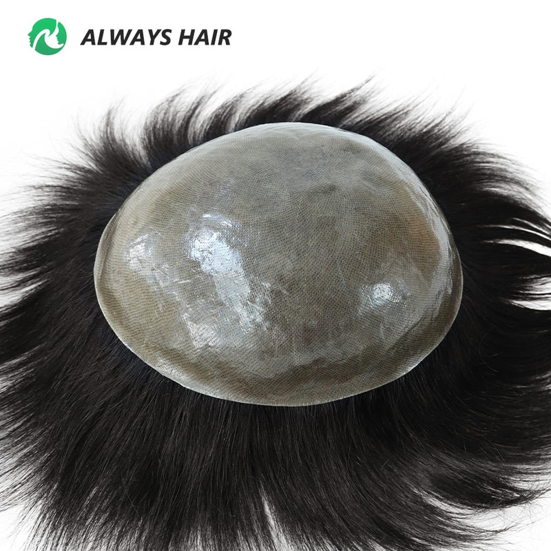 Cabelo humano indiano prótese capilar masculina Espessura 14-16 mm peruca masculina PU 9 x 10 polegadas 4-6"