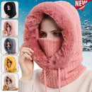 Gorro feminino de lã desleixado de caxemira gorro de pele cachecol máscara com cordão quente com capuz inverno balaclava pulôver chapéu de malha