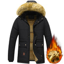 novo casaco masculino de inverno parka de lã forrado grosso quente com capuz gola de pele tamanho masculino 5XL jaqueta de pelúcia outono trabalho outwearing preto