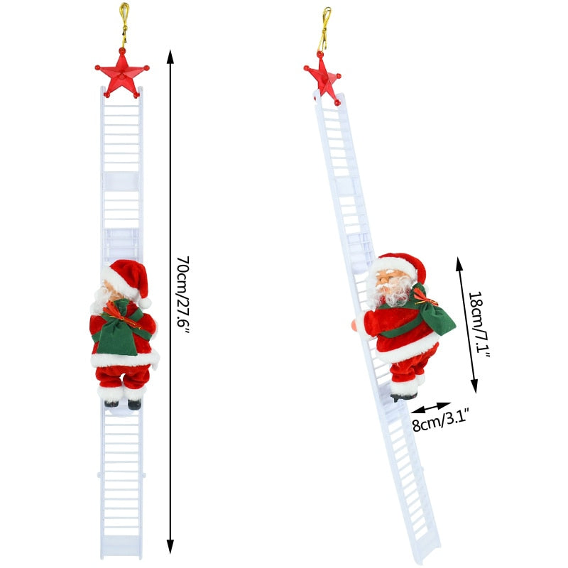 Boneca de Papai Noel escada de escalada elétrica com música infantil lembrancinhas para decoração de árvore de natal feliz natal enfeite de natal