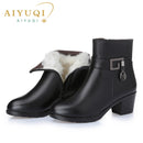 Botas femininas de couro genuíno 2023 forradas de lã grossa de inverno botas femininas de couro genuíno para neve tamanho grande sapatos femininos de inverno