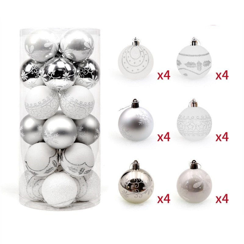 Conjunto de bola de natal em caixa para árvore de natal pendurada decoração 6 cm ouro branco bolas de enfeite de natal para festa em casa