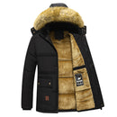 novo casaco masculino de inverno parka de lã forrado grosso quente com capuz gola de pele tamanho masculino 5XL jaqueta de pelúcia outono trabalho outwearing preto