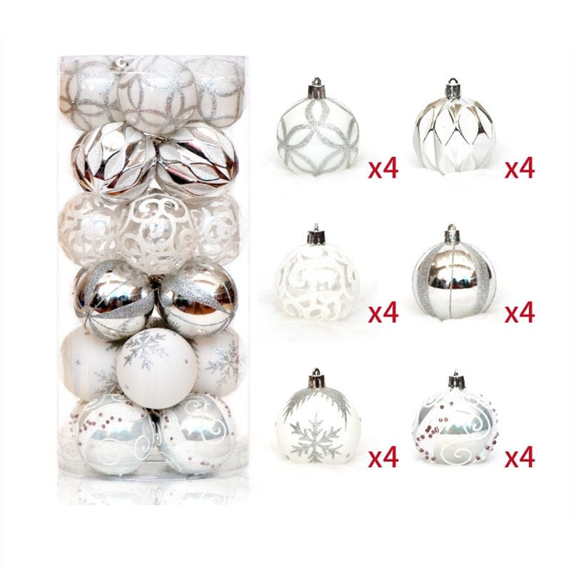 Conjunto de bola de natal em caixa para árvore de natal pendurada decoração 6 cm ouro branco bolas de enfeite de natal para festa em casa