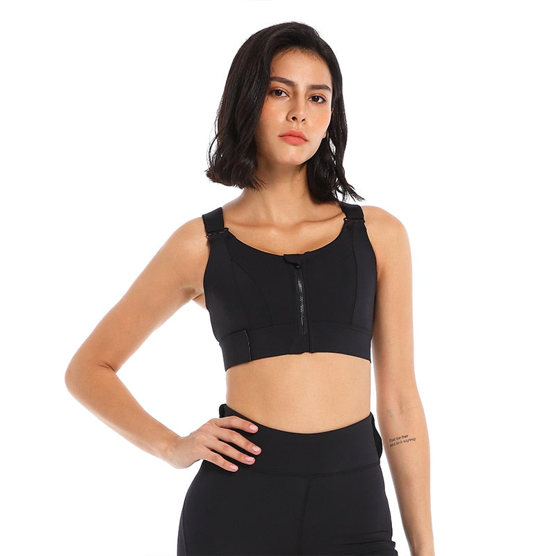 Sutiãs femininos esportivos meia-calça top cropped colete para yoga com zíper frontal plus size alça ajustável à prova de choque para academia fitness sutiã atlético