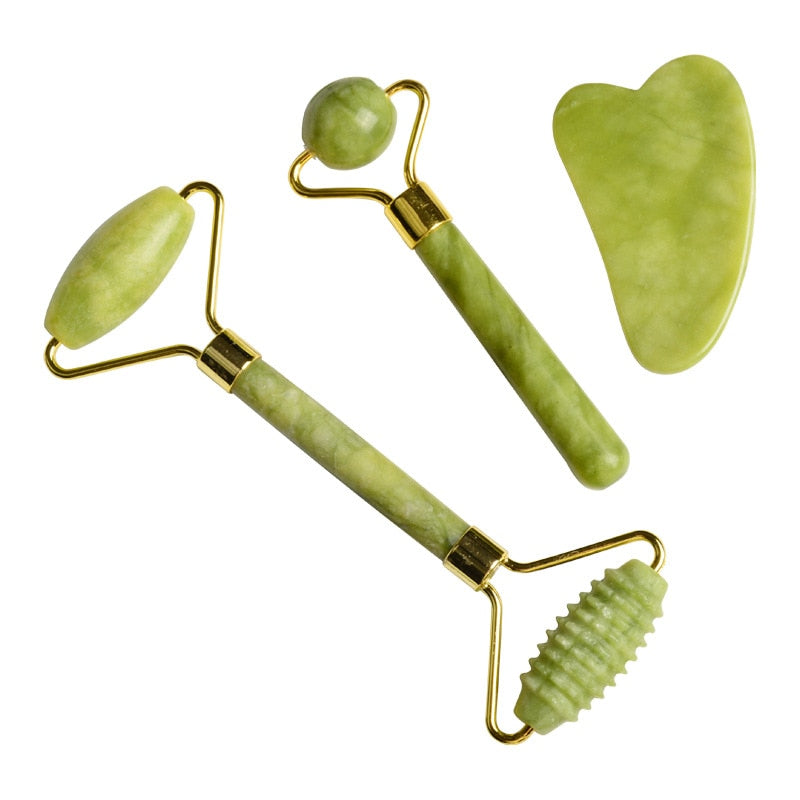 Rolo de Jade Natural Massageador para Rolo de Rosto Gua Sha Pedra de Jade Massageador de Rosto Anti-rugas Elevador de Beleza Facial Ferramentas de Cuidados com a Pele