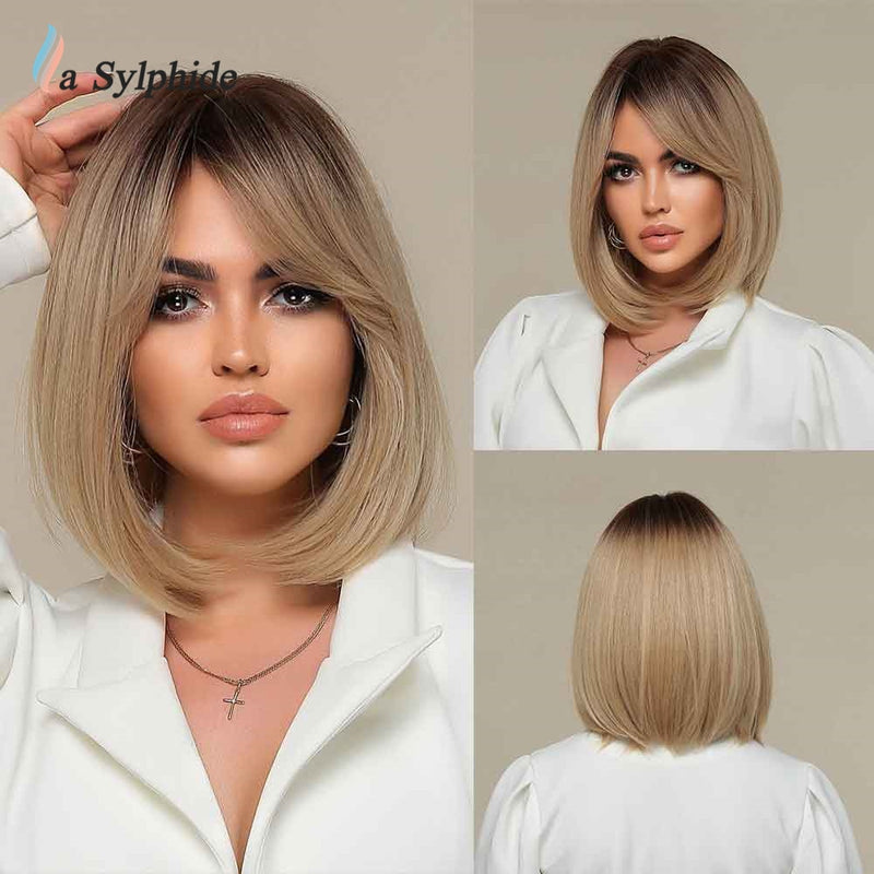 Peruca com Franja Natural Woman Wigs Daily Party Lolita Curto Perucas Cabelo Resistente ao Calor