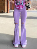 calças jeans femininas coloridas de alta elasticidade  Jeans feminino primavera e verão levantamento de bumbum, rasgado, calça larga com borda crua