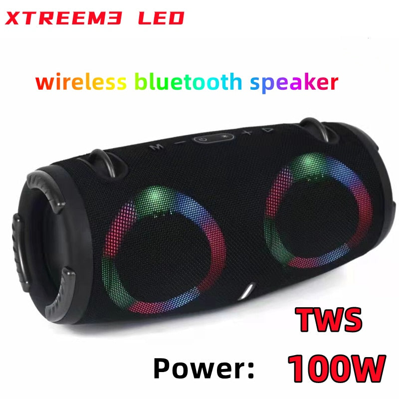 Alto-falante bluetooth de alta potência 100 W portátil RGB luz colorida à prova d'água sem fio subwoofer360 estéreo surround TWS Caixa de som