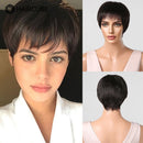 Perucas pretas Pixie Cut cabelo humano real curto peruca reta com franja marrom escuro corte de cabelo em camadas perucas de cabelo humano para mulheres femininas