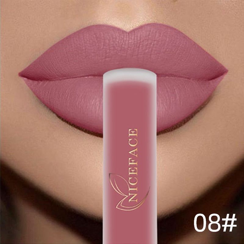 NICEFACE Nude Batom Líquido à prova d'água Velvet Matte Lip Gloss Long Lasting Antiaderente Cup Lip Tint Maquiagem Pigmento Cosméticos