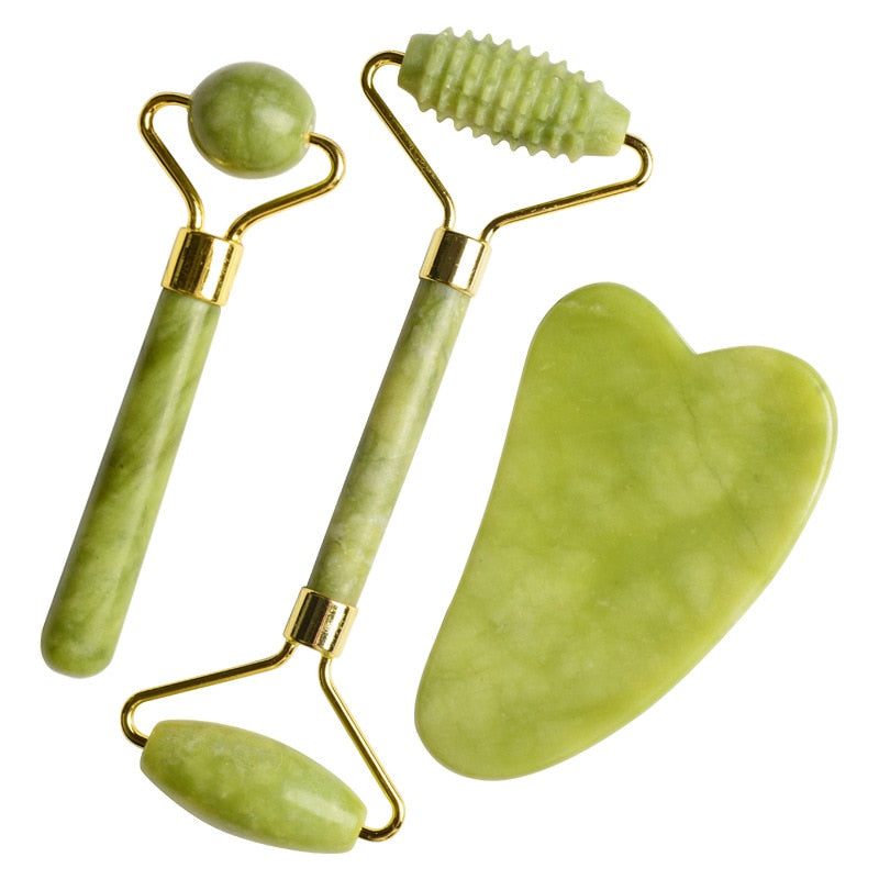 Rolo de Jade Natural Massageador para Rolo de Rosto Gua Sha Pedra de Jade Massageador de Rosto Anti-rugas Elevador de Beleza Facial Ferramentas de Cuidados com a Pele