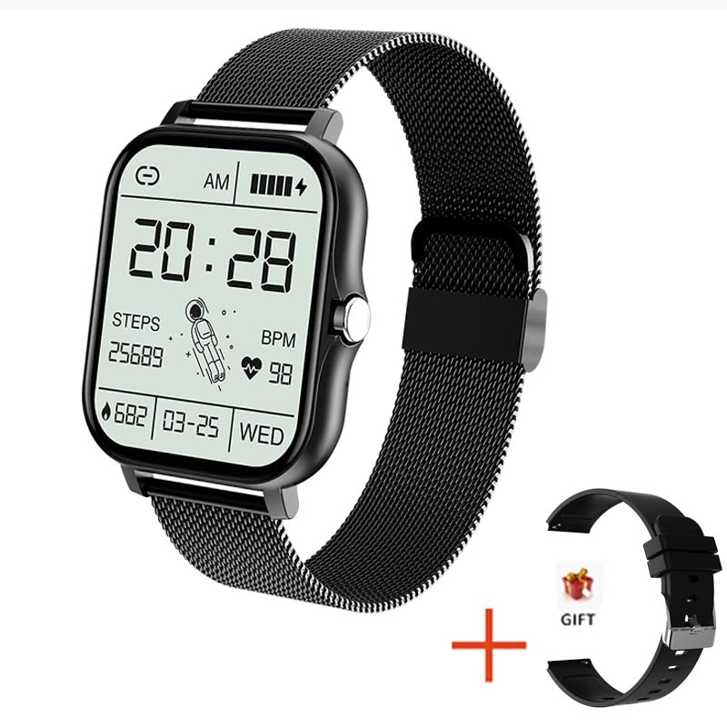 Relógio feminino inteligente masculino 1,69" tela de toque completa rastreador de fitness frequência cardíaca relógio feminino bluetooth chamada relógio inteligente para android ios