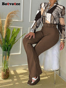 Moda Temperamento Escritório Senhora Conjuntos Diários de Duas Peças Roupas Femininas Novo 2023 Cinto Blusas Camisolas Maduras