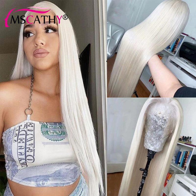 Platinum White Blonde Lace Front Perucas Para Mulheres Cabelo Humano Liso Gelo Loiro Colorido Remy Perucas de Cabelo Humano HD Lace Frontat Peruca